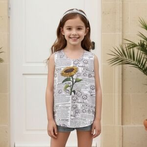 Girls Love Peace & Lip Gloss Sunflower Print Sleeveless Top Size XL